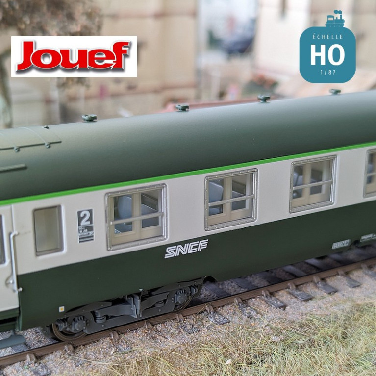 Coffret 2 voitures DEV AO de 2e classe U59 B9 (ex A9) logo "Nouille" SNCF Ep IV-V HO Jouef HJ4182 - Maketis