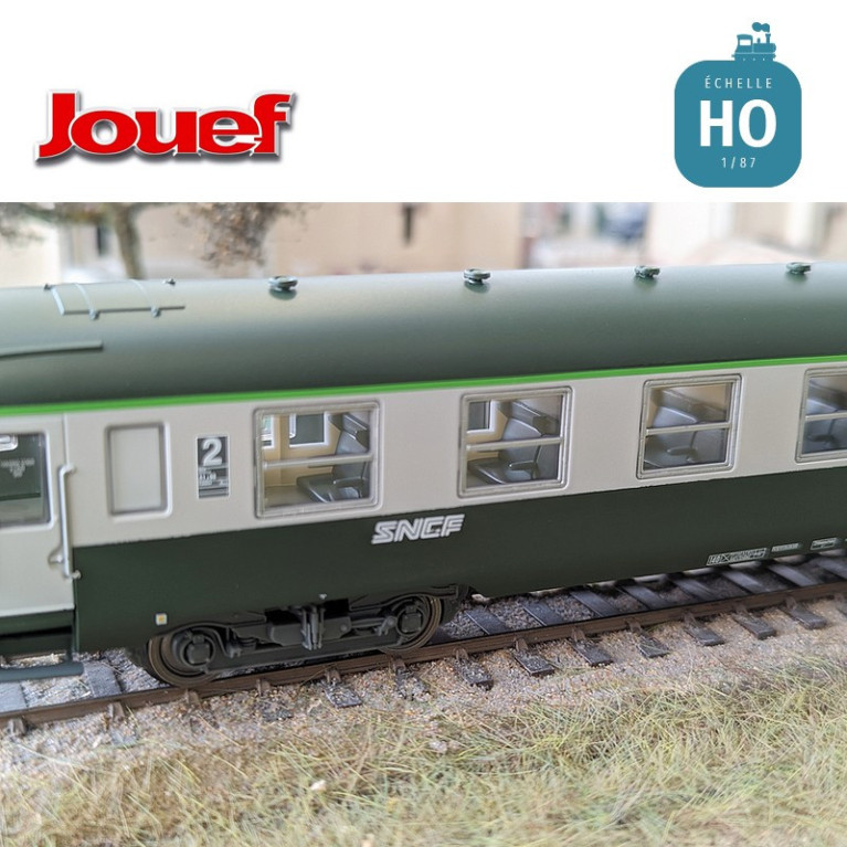 Coffret 2 voitures DEV AO de 2e classe U59 B9 (ex A9) logo "Nouille" SNCF Ep IV-V HO Jouef HJ4182 - Maketis