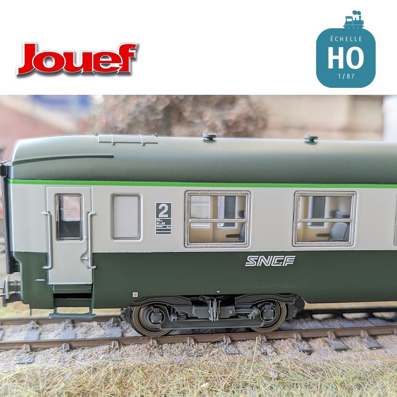 Coffret 2 voitures DEV AO de 2e classe U59 B9 (ex A9) logo "Nouille" SNCF Ep IV-V HO Jouef HJ4182 - Maketis