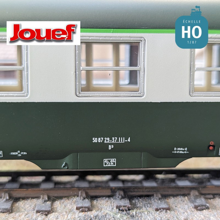 Coffret 2 voitures DEV AO de 2e classe U59 B9 (ex A9) logo "Nouille" SNCF Ep IV-V HO Jouef HJ4182 - Maketis