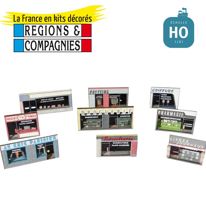 Shop windows from the 1960s (9 pcs) HO Régions et Compagnies VIL057 - Maketis