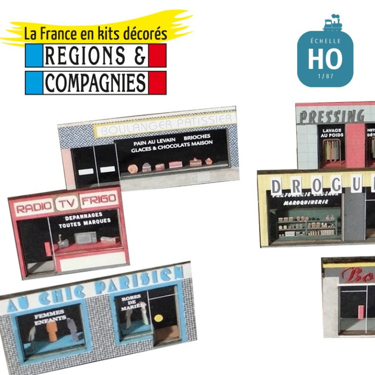 Shop windows from the 1960s (9 pcs) HO Régions et Compagnies VIL057 - Maketis