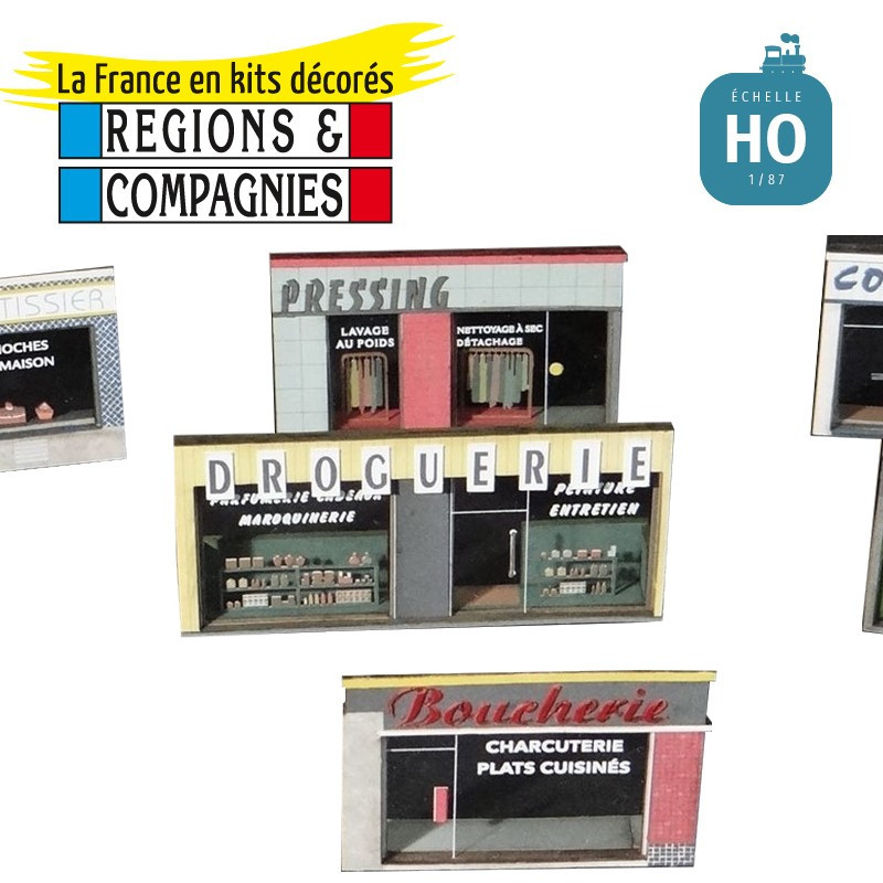 Shop windows from the 1960s (9 pcs) HO Régions et Compagnies VIL057 - Maketis