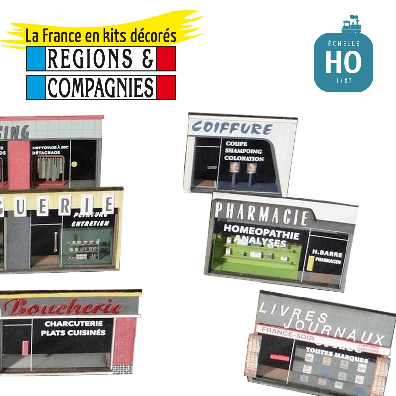 Shop windows from the 1960s (9 pcs) HO Régions et Compagnies VIL057 - Maketis