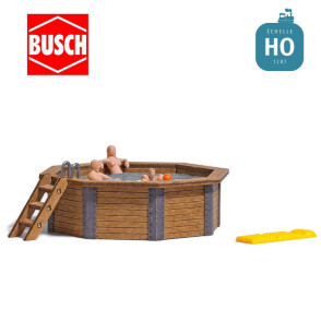 Kit piscine avec bordure en bois véritable HO Busch 1832 - Maketis