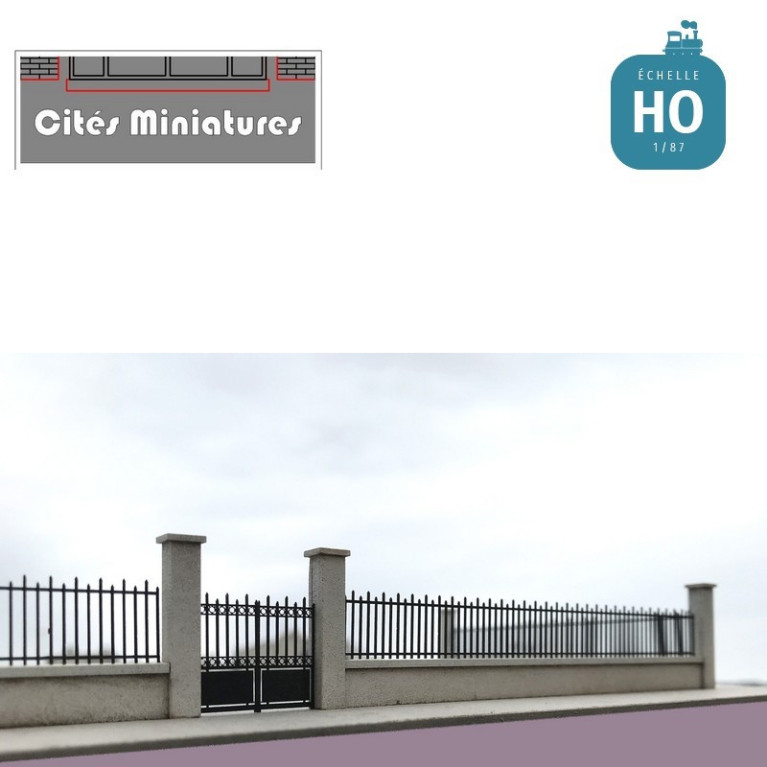 Murs d’enceinte pour bâtiment public avec grilles fer forgé  - Echelle HO CMED-006-CL1-HO - MAKETIS
