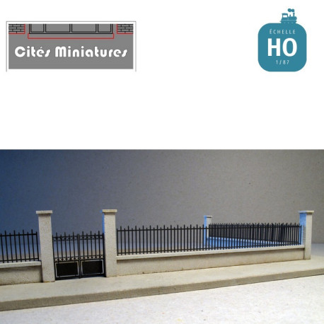 Murs d’enceinte pour bâtiment public avec grilles fer forgé  - Echelle HO CMED-006-CL1-HO - MAKETIS