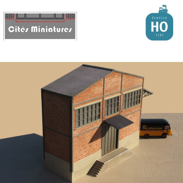 Entrepôt brique plâtrière faible profondeur échelle HO Cités Miniatures BV-008-HO - Maketis