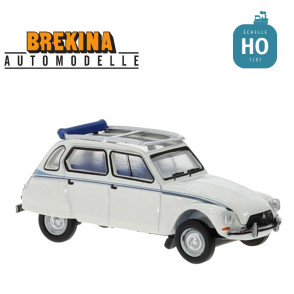 Citroën Dyane 6 Capote ouverte Blanche à bande bleue HO Brekina 7621 - Maketis