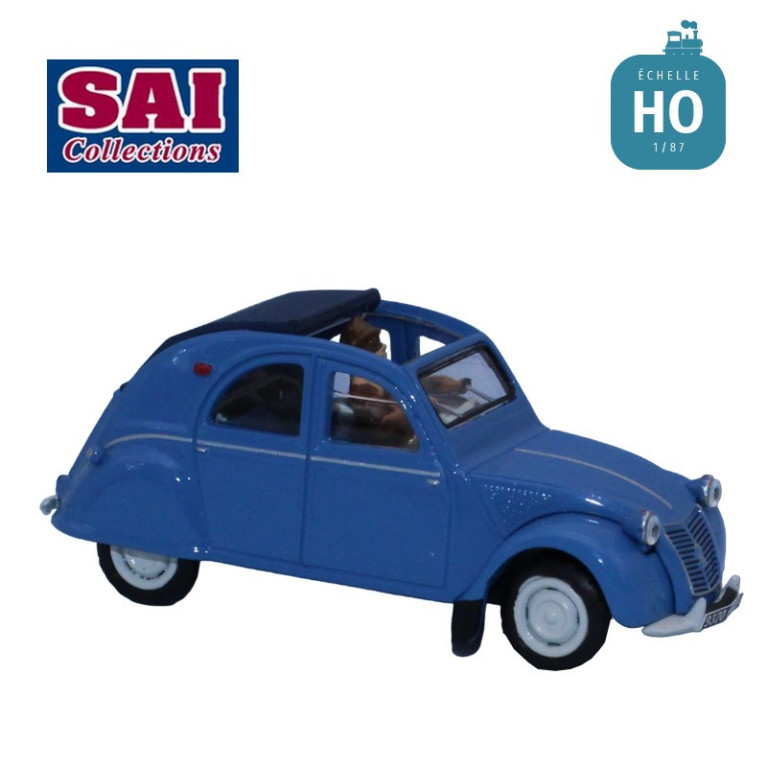 Citroën 2 CV Capote ouverte avec conducteur Bleue HO SAI 1609 - Maketis