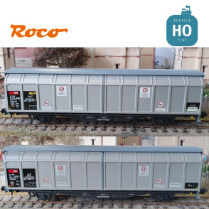 Set 2 wagons à parois coulissantes type Hbbillns logo "Railcare" CFF Cargo SBB EP VI HO ROCO 6600027 - Maketis