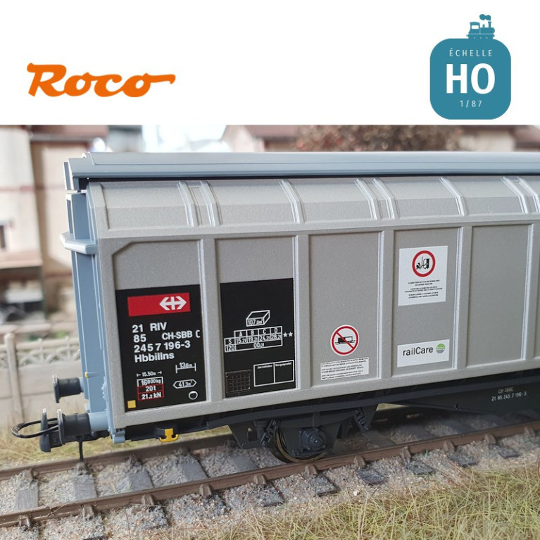 Set 2 wagons à parois coulissantes type Hbbillns logo "Railcare" CFF Cargo SBB EP VI HO ROCO 6600027 - Maketis