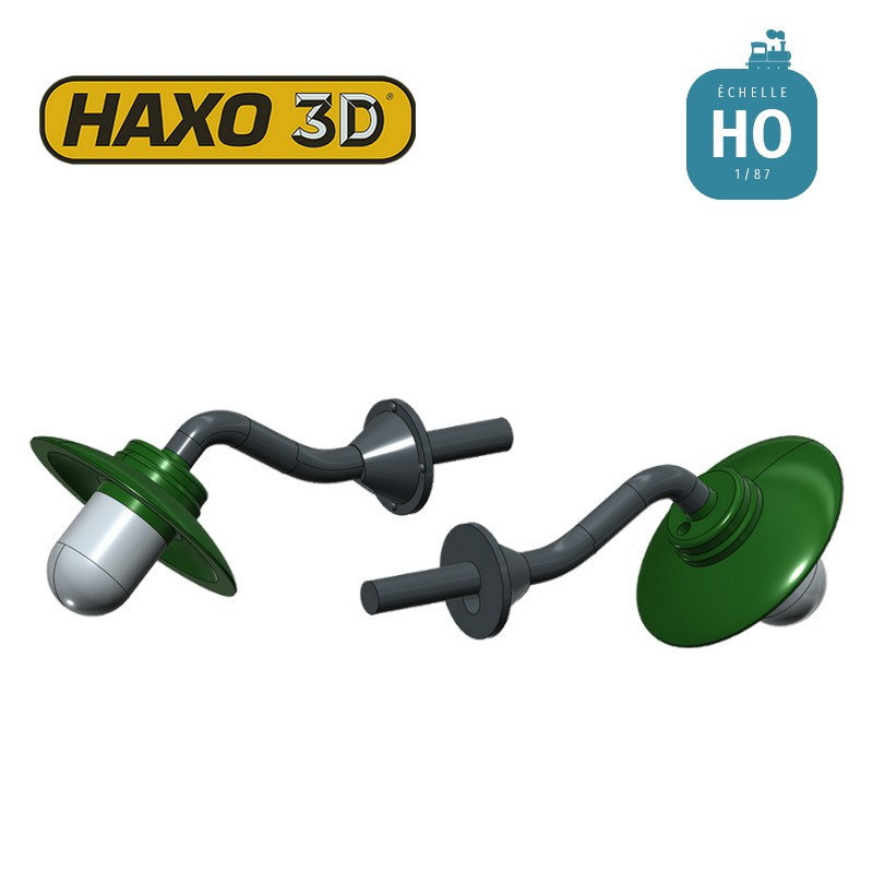 Appliques d'extérieur sur potence en col de cygne courte (sans Led) 2 pcs HO Haxo 3D 349020 - Maketis