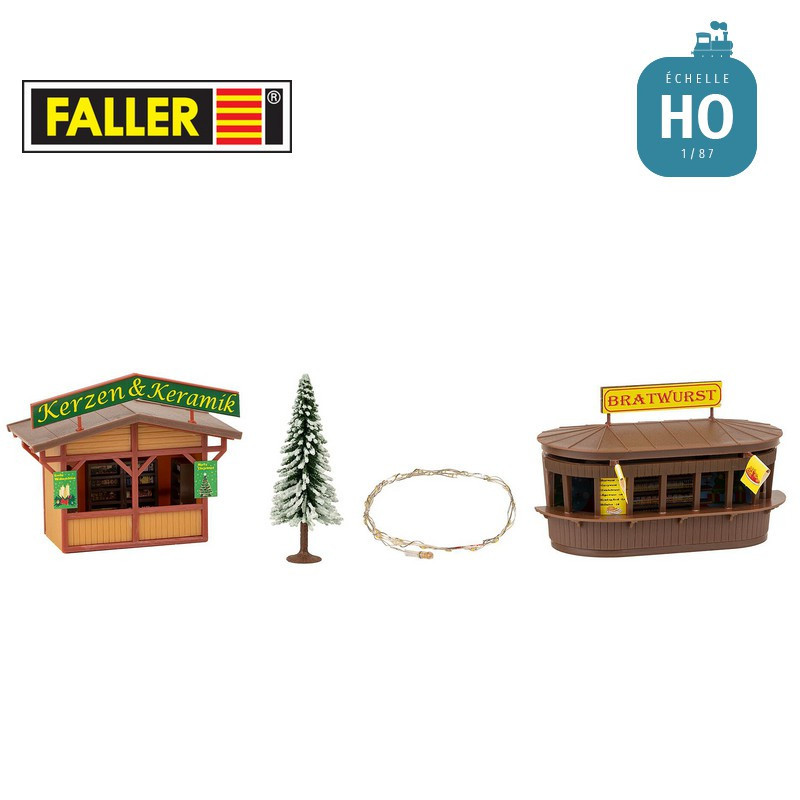 Coffret promotionnel 2 Stands de marché de Noël avec sapin illuminé HO Faller 134002 - Maketis