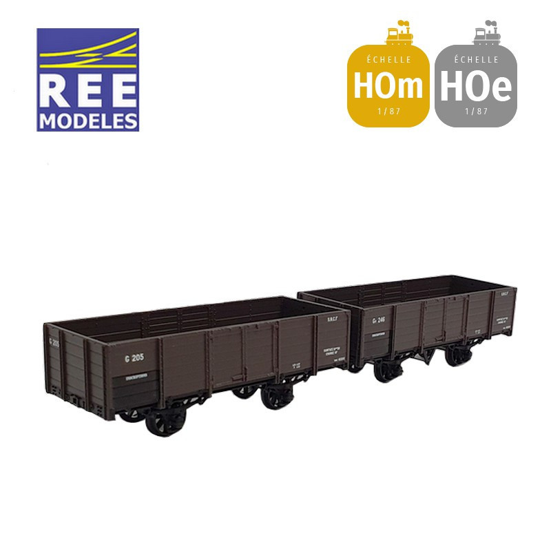 Coffret 2 wagons tombereaux freiné et non freiné brun SNCF HOm/HOe REE VM-034