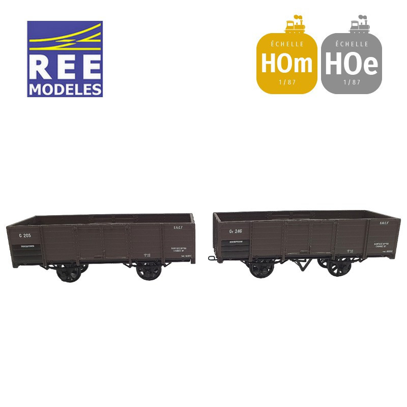 Coffret 2 wagons tombereaux freiné et non freiné brun SNCF HOm/HOe REE VM-034