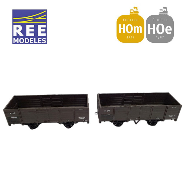 Coffret 2 wagons tombereaux freiné et non freiné brun SNCF HOm/HOe REE VM-034