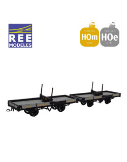 Coffret 2 wagons plats Porte-Grumes, freinés gris et ferrures noires CFD HOm/HOe REE VM-035-Maketis