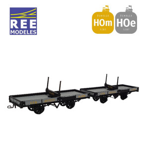 Coffret 2 wagons plats Porte-Grumes, freinés gris et ferrures noires CFD HOm/HOe REE VM-035-Maketis