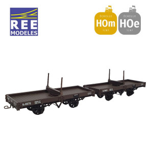 Coffret 2 wagons plats Porte-Grumes, freinés brun CFC HOm/HOe REE VM-037-Maketis