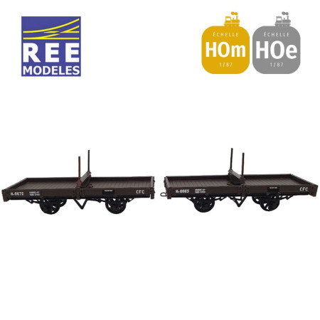 Coffret 2 wagons plats Porte-Grumes, freinés brun CFC HOm/HOe REE VM-037-Maketis