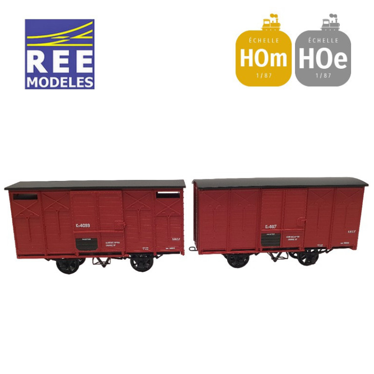 Coffret 2 wagons couverts freinés toit rond et en pentes rouge UIC SNCF HOm/HOe REE VM-029-Maketis