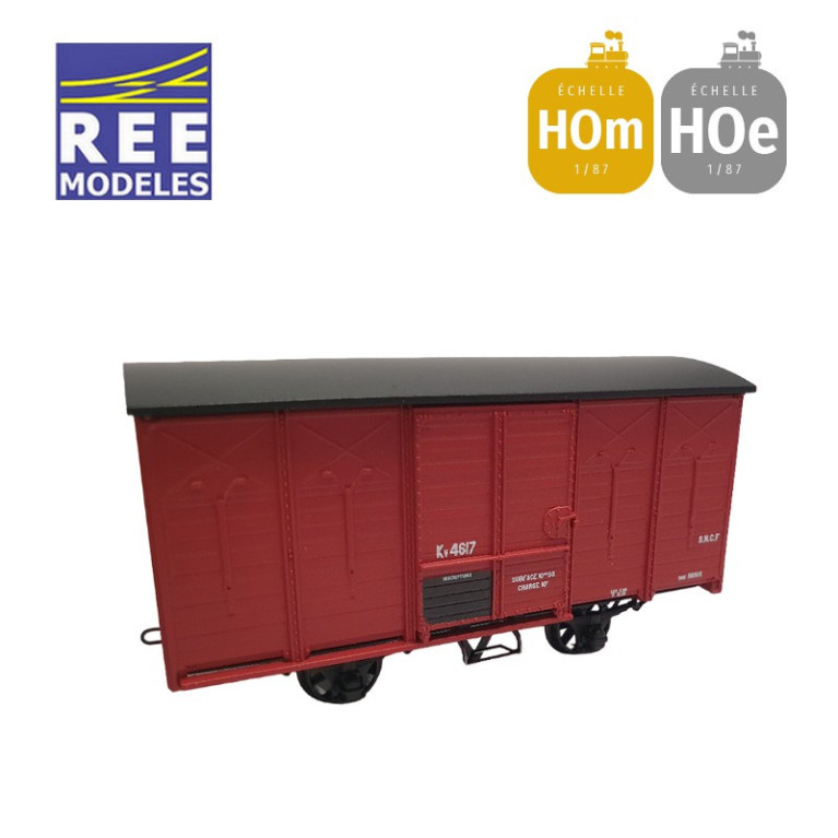 Coffret 2 wagons couverts freinés toit rond et en pentes rouge UIC SNCF HOm/HOe REE VM-029-Maketis Coffret 2 wagons couverts freinés toit rond et en pentes rouge UIC SNCF HOm/HOe REE VM-029-Maketis