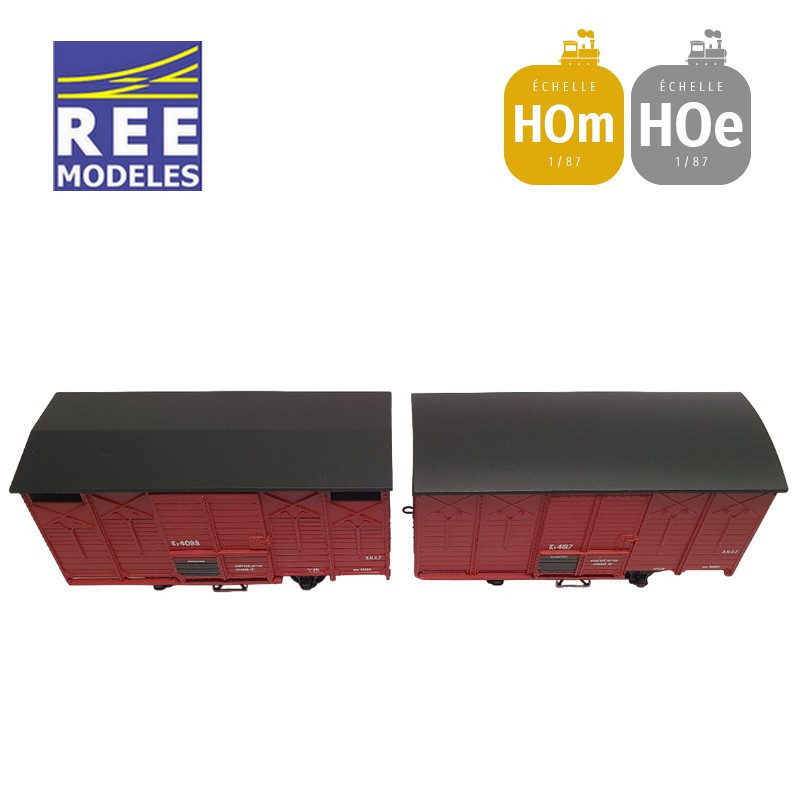 Coffret 2 wagons couverts freinés toit rond et en pentes rouge UIC SNCF HOm/HOe REE VM-029-Maketis