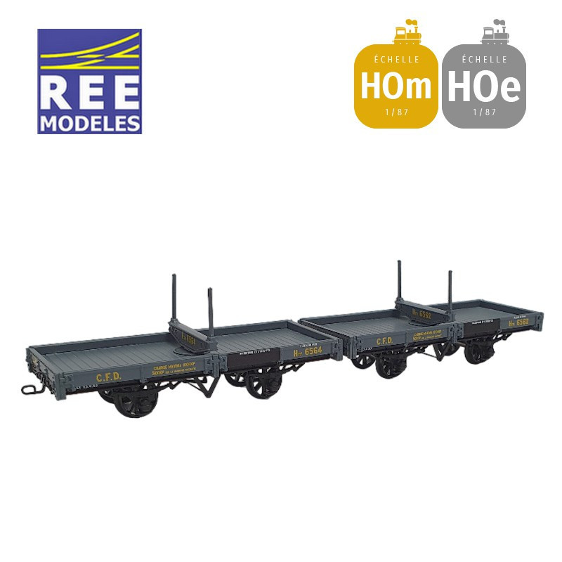 Coffret 2 wagons plats Porte-Grumes, freinés gris Foncé, CFD HOm/HOe REE VM-036-Maketis