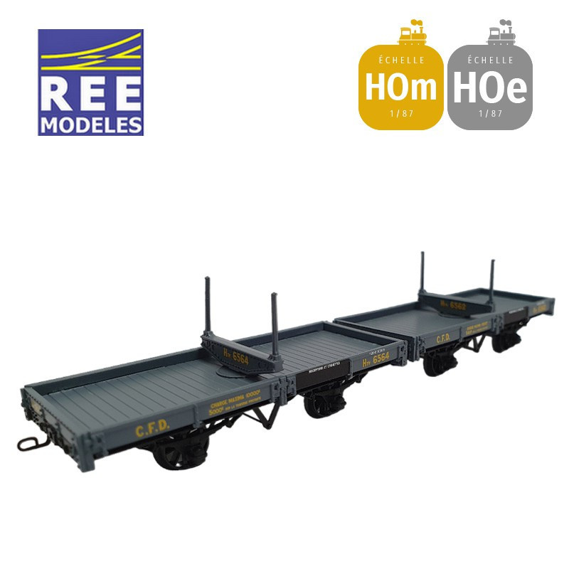 Coffret 2 wagons plats Porte-Grumes, freinés gris Foncé, CFD HOm/HOe REE VM-036-Maketis