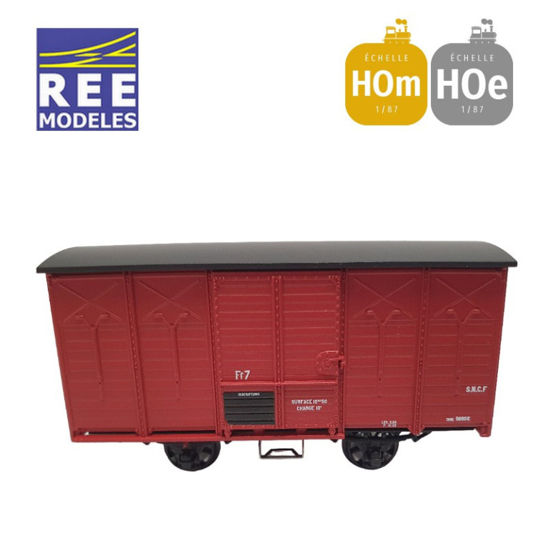 Coffret 2 wagons couverts non freiné et freiné toit rond et en pentes rouge UIC SNCF HOm/HOe REE VM-030-Maketis
