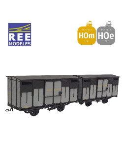 Coffret 2 wagons couverts freinés toit 2 pentes ferrures noires HOm/HOe REE VM-027