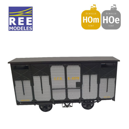 Coffret 2 wagons couverts freinés toit 2 pentes ferrures noires HOm/HOe REE VM-027 Coffret 2 wagons couverts freinés toit 2 pentes ferrures noires HOm/HOe REE VM-027