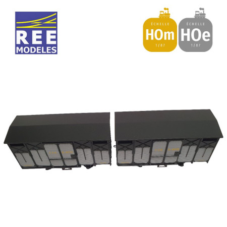 Coffret 2 wagons couverts freinés toit 2 pentes ferrures noires HOm/HOe REE VM-027 Coffret 2 wagons couverts freinés toit 2 pentes ferrures noires HOm/HOe REE VM-027