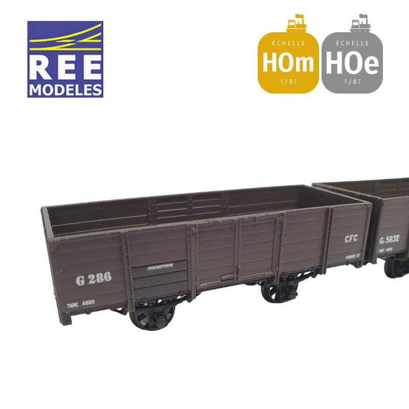 Coffret 2 wagons tombereaux freiné et non freiné brun CFC HOm/HOe REE VM-033-Maketis