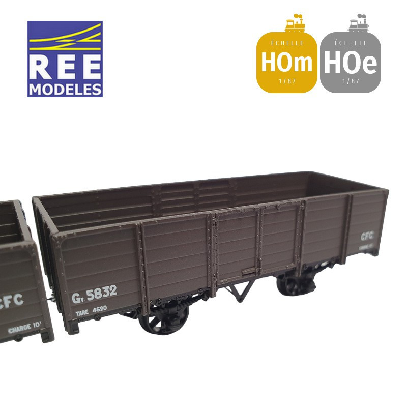 Coffret 2 wagons tombereaux freiné et non freiné brun CFC HOm/HOe REE VM-033-Maketis