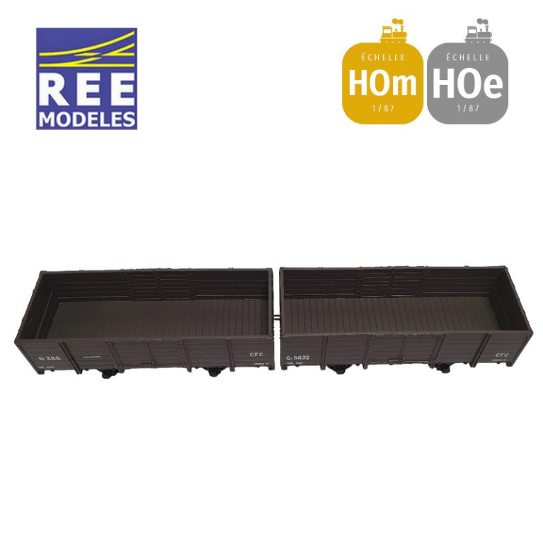 Coffret 2 wagons tombereaux freiné et non freiné brun CFC HOm/HOe REE VM-033-Maketis Coffret 2 wagons tombereaux freiné et non freiné brun CFC HOm/HOe REE VM-033-Maketis