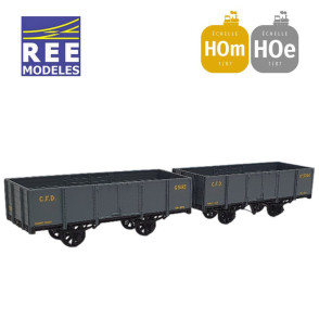 Coffret 2 wagons tombereaux freiné et non freiné, gris foncé HOm/HOe REE VM-032-Maketis