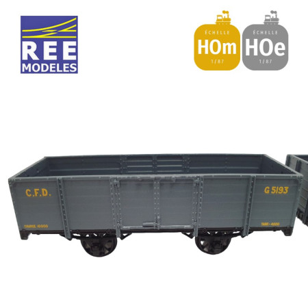 Coffret 2 wagons tombereaux freiné et non freiné, gris foncé HOm/HOe REE VM-032-Maketis