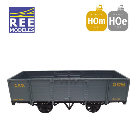 Coffret 2 wagons tombereaux freiné et non freiné, gris foncé HOm/HOe REE VM-032-Maketis