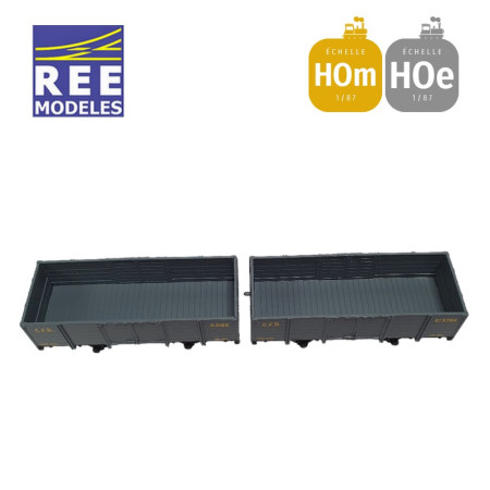 Coffret 2 wagons tombereaux freiné et non freiné, gris foncé HOm/HOe REE VM-032-Maketis Coffret 2 wagons tombereaux freiné et non freiné, gris foncé HOm/HOe REE VM-032-Maketis