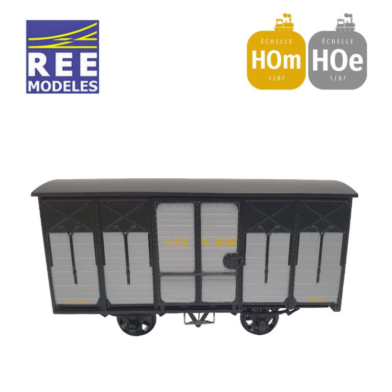 Coffret 2 wagons couverts freinés toit rond et toit 2 pentes ferrures noires HOm/HOe REE VM-026-Maketis