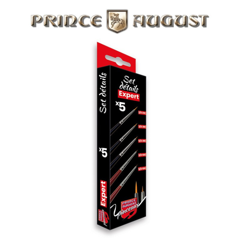 Set de pinceaux expert détails (5 pcs) Prince August CPX2 - Maketis Set de pinceaux expert détails (5 pcs) Prince August CPX2 - Maketis