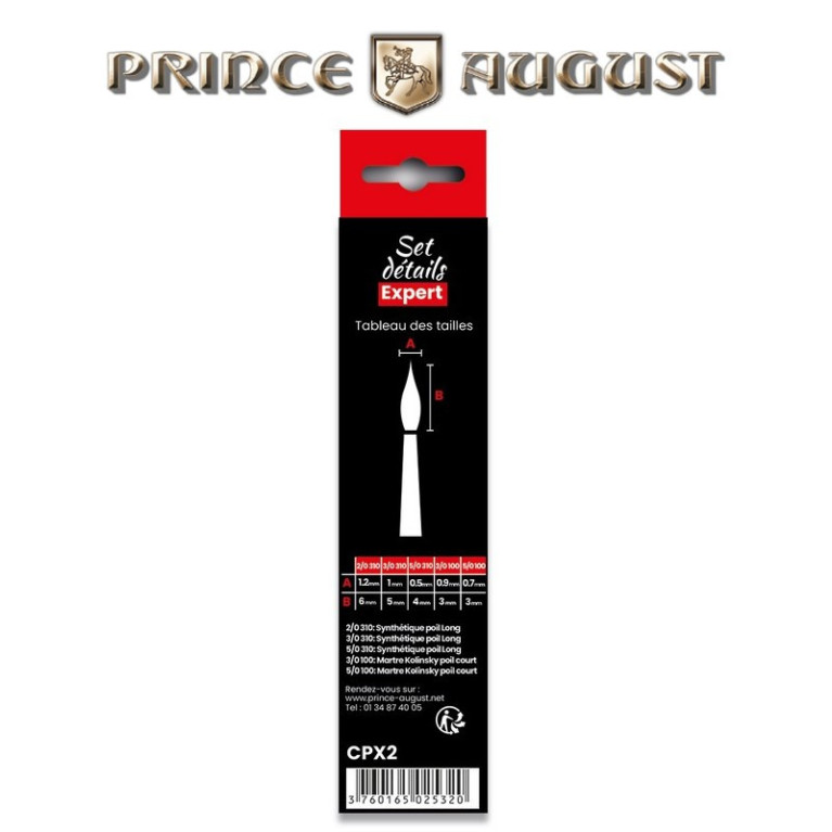 Set de pinceaux expert détails (5 pcs) Prince August CPX2 - Maketis Set de pinceaux expert détails (5 pcs) Prince August CPX2 - Maketis