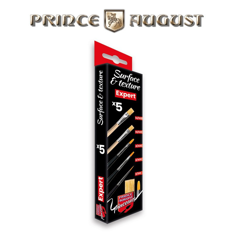 Set de pinceaux expert surfaces et textures (5 pcs) Prince August CPX3 - Maketis