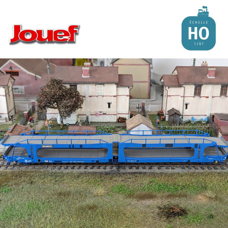 Wagon porte-autos Laeks livrée bleue BRAMBLES Ep IV HO Jouef HJ6267 - Maketis