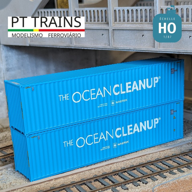 Set 2 Container 40' HC Maersk "The Ocean Clean Up" HO PT TRAINS PT190021 - Maketis Set 2 Container 40' HC Maersk "The Ocean Clean Up" HO PT TRAINS PT190021 - Maketis
