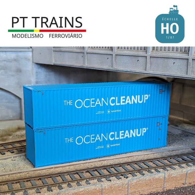 Set 2 Container 40' HC Maersk "The Ocean Clean Up" HO PT TRAINS PT190021 - Maketis Set 2 Container 40' HC Maersk "The Ocean Clean Up" HO PT TRAINS PT190021 - Maketis