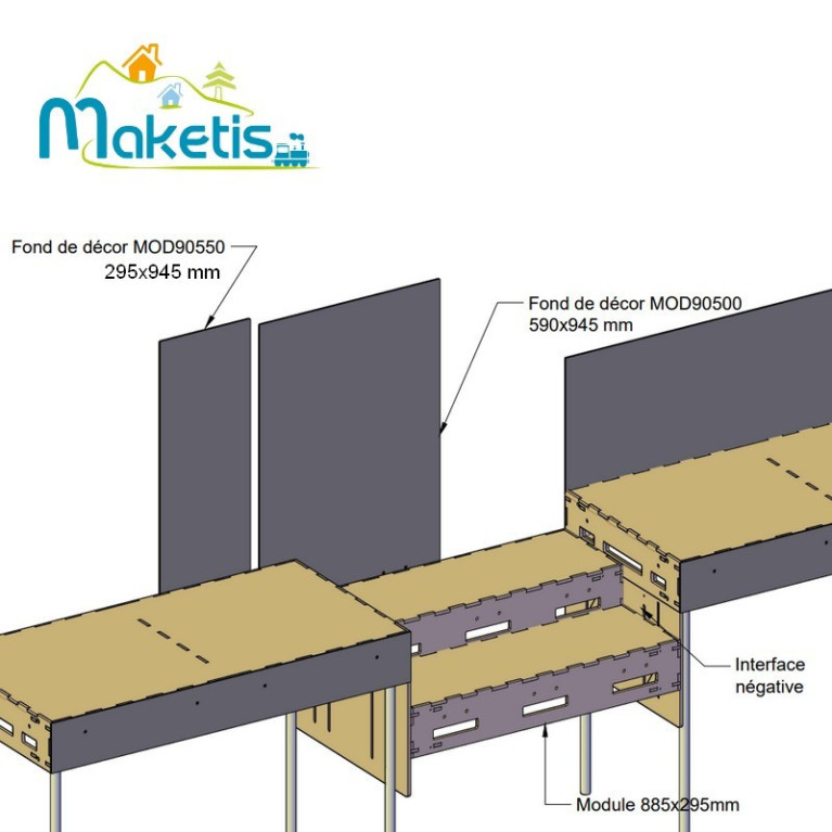Fond de décor seul 295x945 mm MDF 3mm blanc Interface négative MOD90550 - Maketis