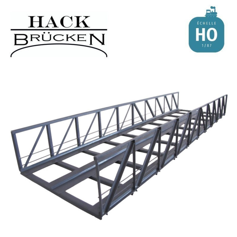 Pont métallique en treillis 38 cm 2 voies 58mm gris HO Hack Brücken V38-2 - Maketis